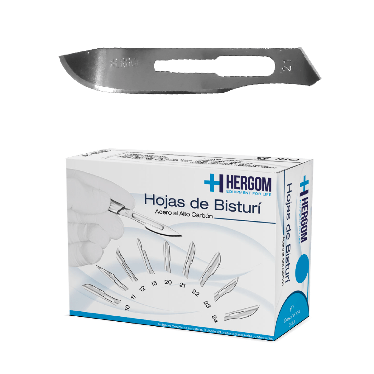 Caja Hergom de hojas de bisturí de alto carbón nº 21, 100 piezas, hoja estampada 21 sobre blanco