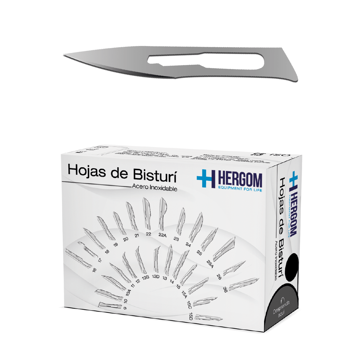 Caja Hergom de hojas de bisturí de acero inoxidable nº 11, 100 piezas, hoja punta #11 sobre blanco