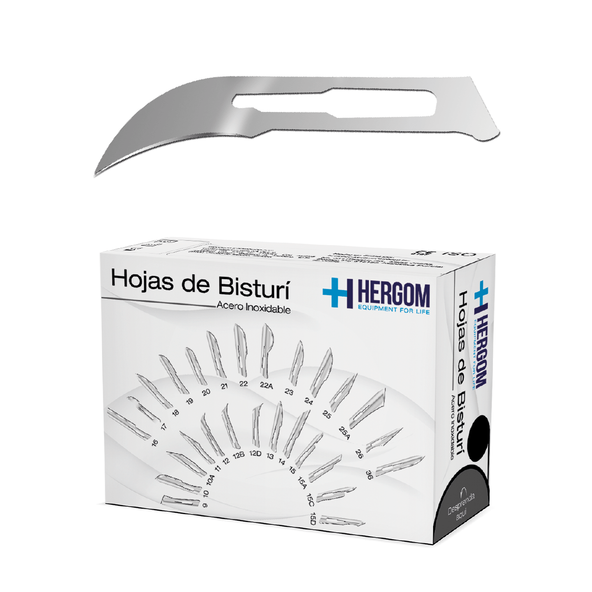 Caja Hergom de hojas de bisturí de acero inoxidable nº 12, 100 piezas, hoja curva #12 sobre blanco