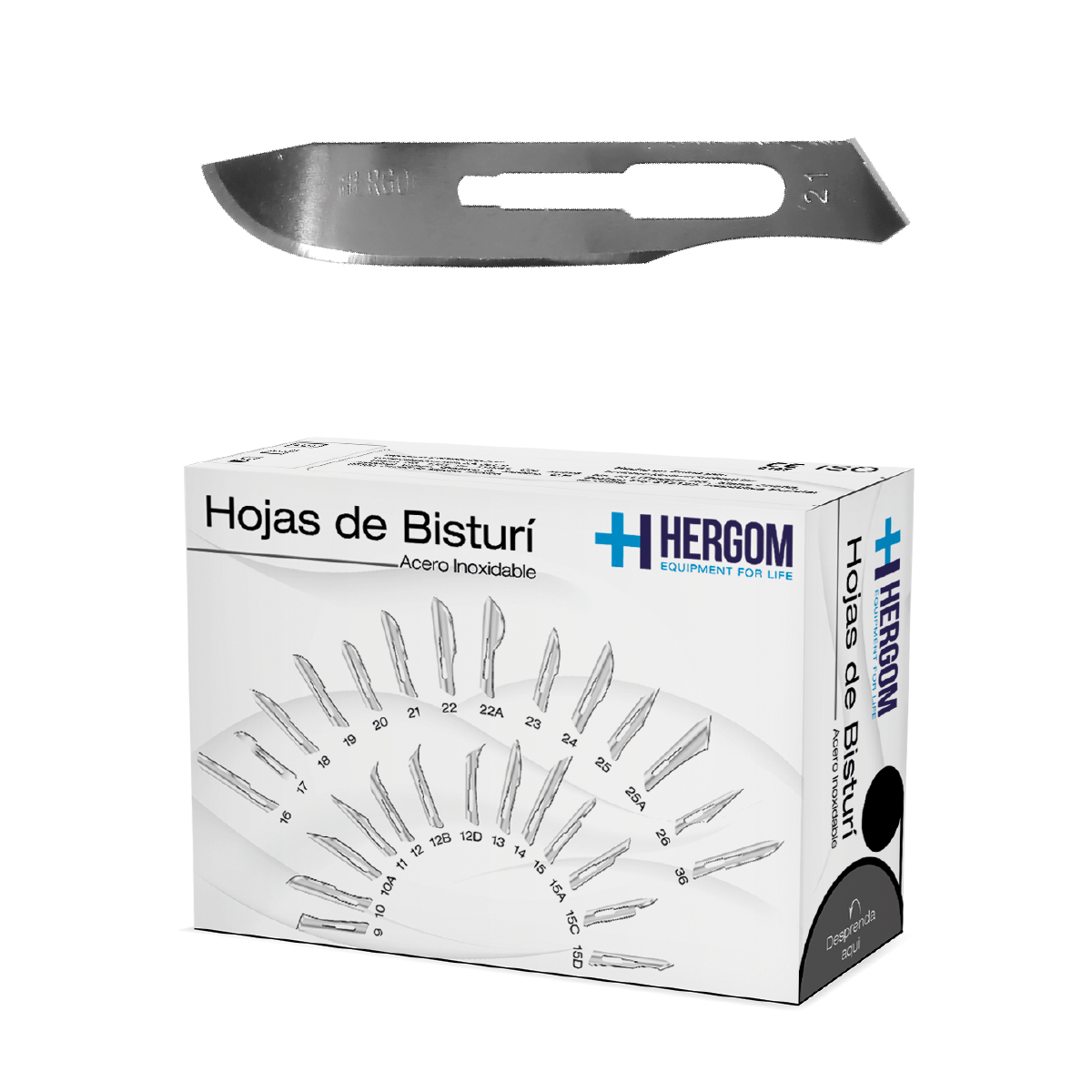 Caja Hergom de hojas de bisturí de acero inoxidable nº 21, 100 piezas, hoja estampada 21 sobre blanco