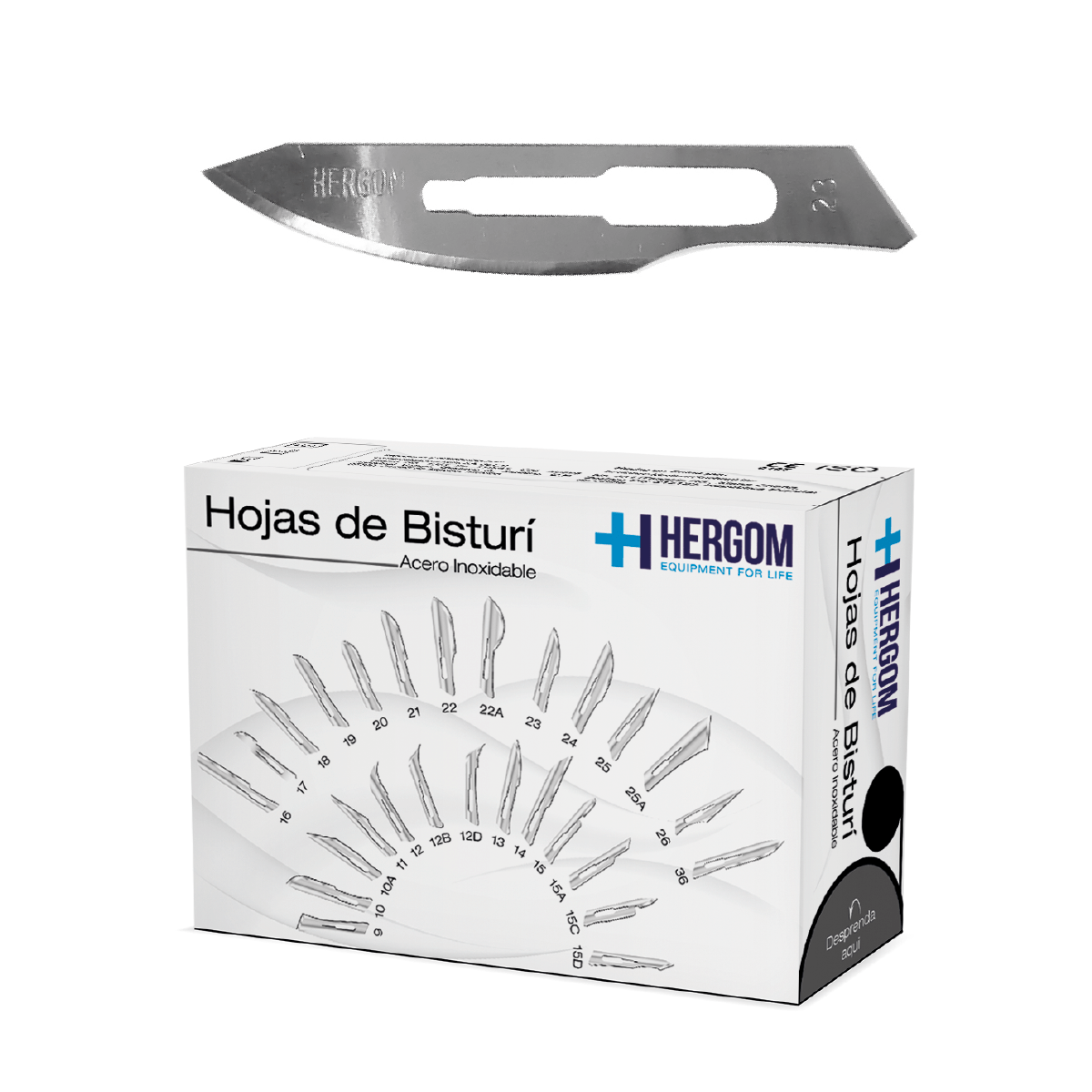 Caja Hergom de hojas de bisturí de acero inoxidable nº 23, 100 piezas, hoja estampada 23 sobre blanco