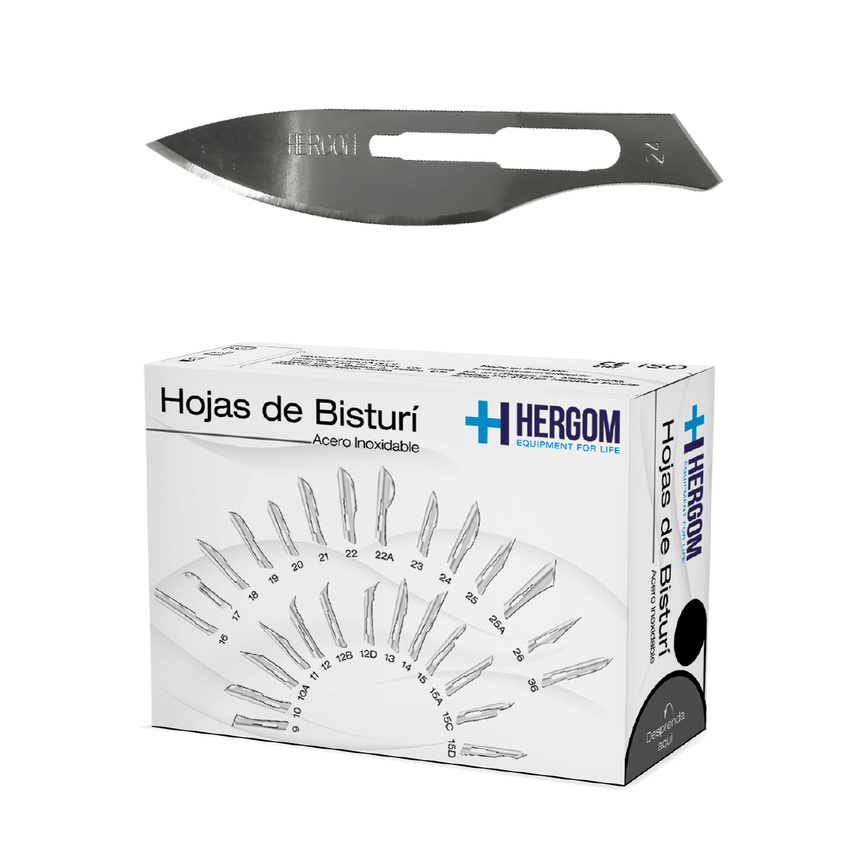 Caja Hergom de hojas de bisturí de acero inoxidable nº 24, 100 piezas, hoja estampada 24 sobre blanco