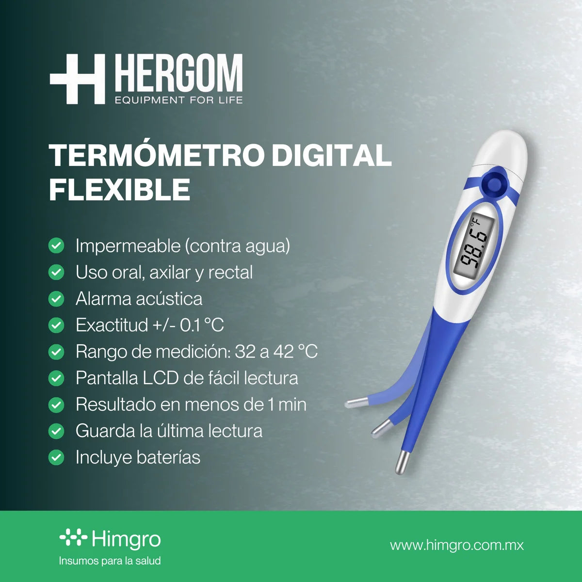 Hergom termómetro digital flexible, impermeable, uso oral axilar y rectal