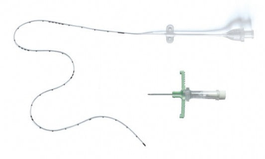 Vygon Epicutaneo 2: PICC neonatal de silicona con aletas, prolongador integrado y cánula pelable Microflash 20 G, foto de familia sin REF; esta ficha es el SKU 2484.302 (1.9 Fr × 30 cm)