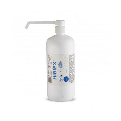 Hibiex solución antiséptica con clorhexidina de 1 litro sobre fondo blanco