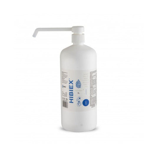 Hibiex solución antiséptica con clorhexidina de 1 litro sobre fondo blanco