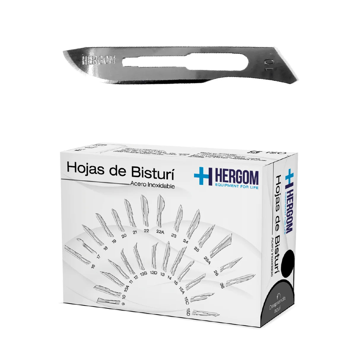 Caja Hergom de hojas de bisturí de acero inoxidable nº 10, 100 piezas, hoja estampada 10 sobre blanco