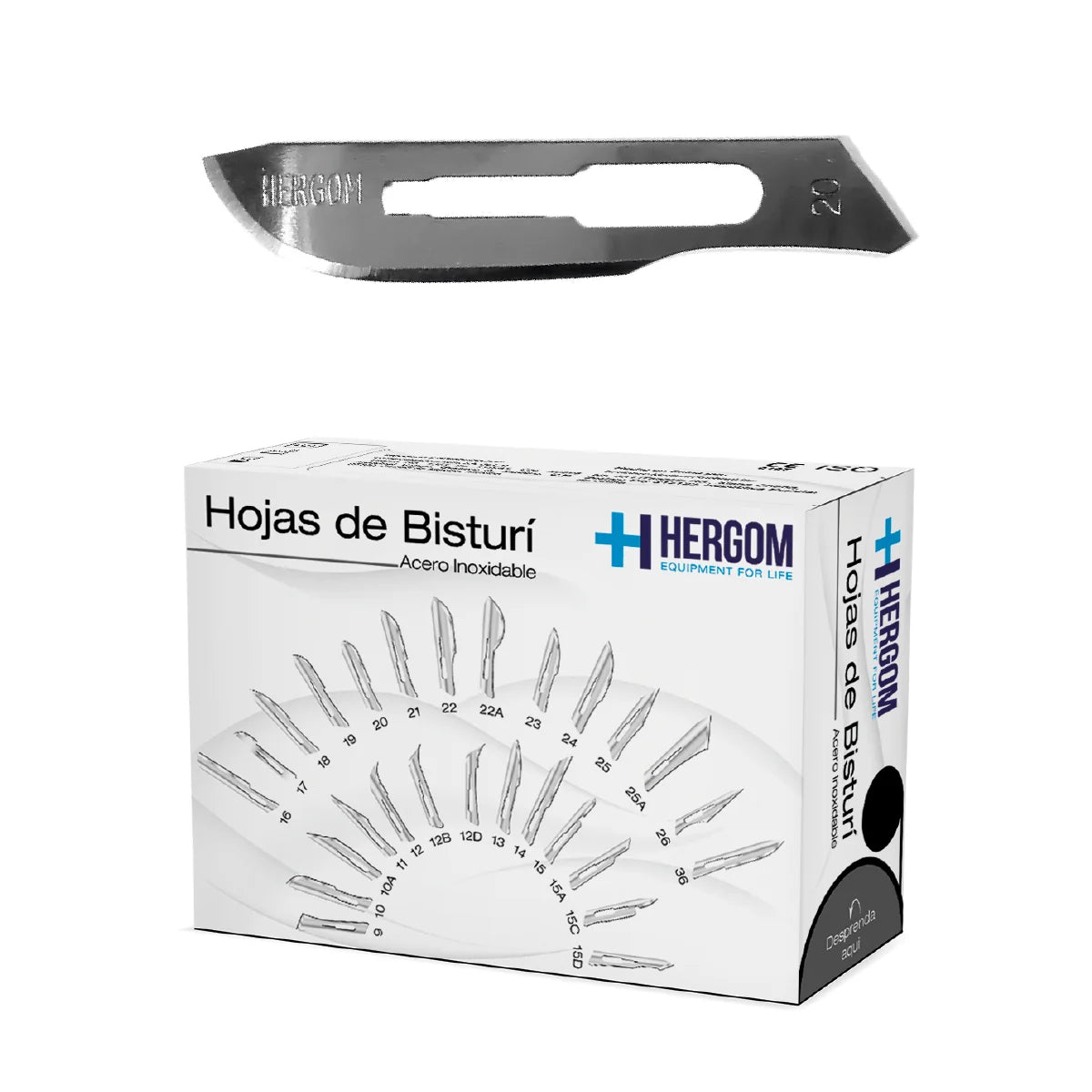 Caja Hergom de hojas de bisturí de acero inoxidable nº 20, 100 piezas, hoja estampada 20 sobre blanco