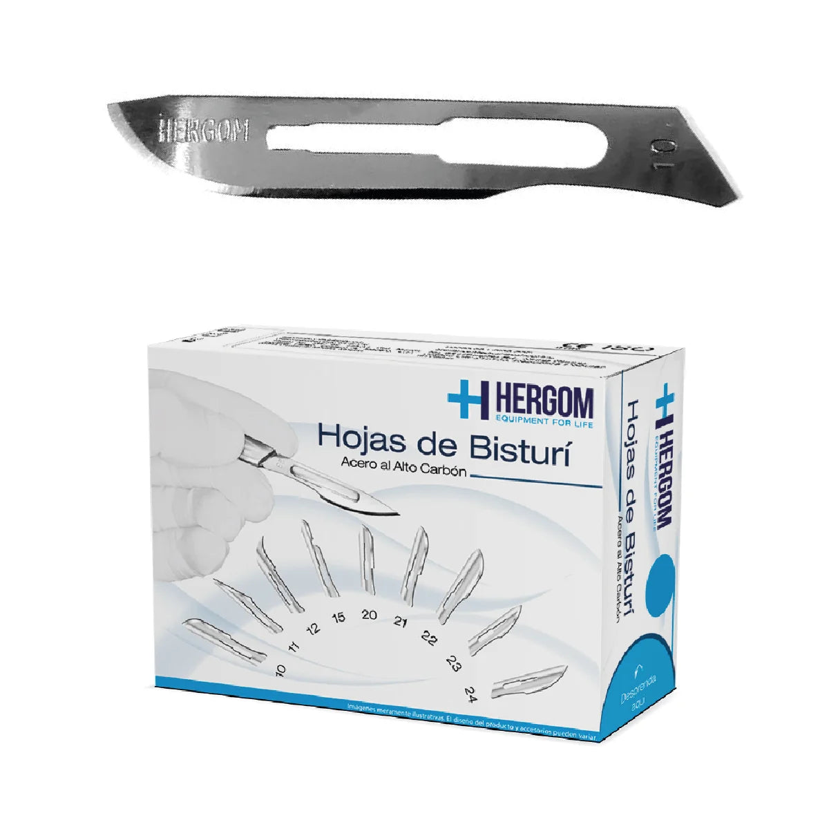 Caja Hergom de hojas de bisturí de alto carbón nº 10, 100 piezas, hoja estampada 10 sobre blanco