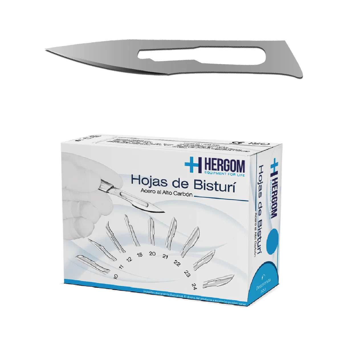 Caja Hergom de hojas de bisturí de alto carbón nº 11, 100 piezas, hoja punta #11 sobre blanco