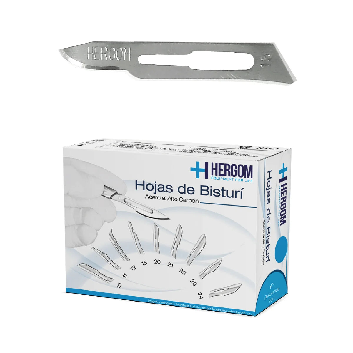 Caja Hergom de hojas de bisturí de alto carbón nº 15, 100 piezas, hoja estampada 15 sobre blanco