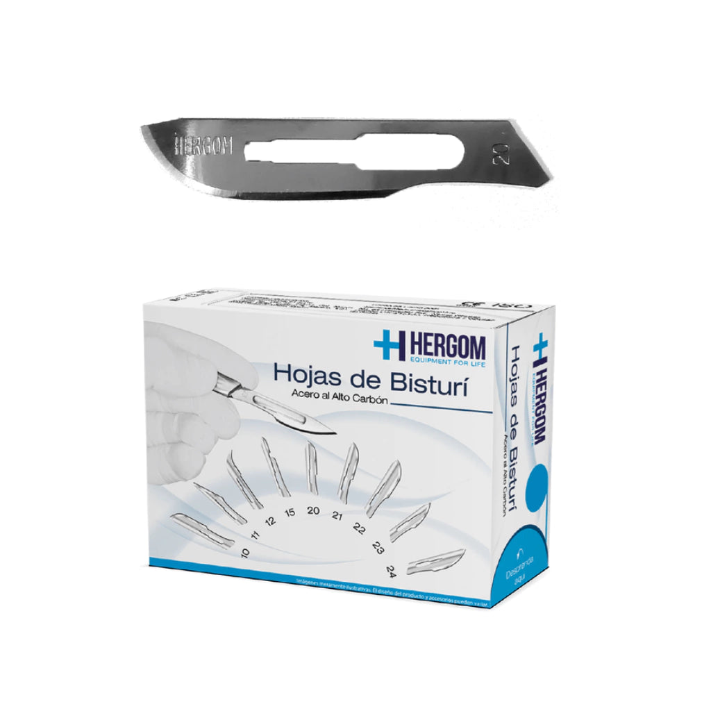 Caja Hergom de hojas de bisturí de alto carbón nº 20, 100 piezas, hoja estampada 20 sobre blanco