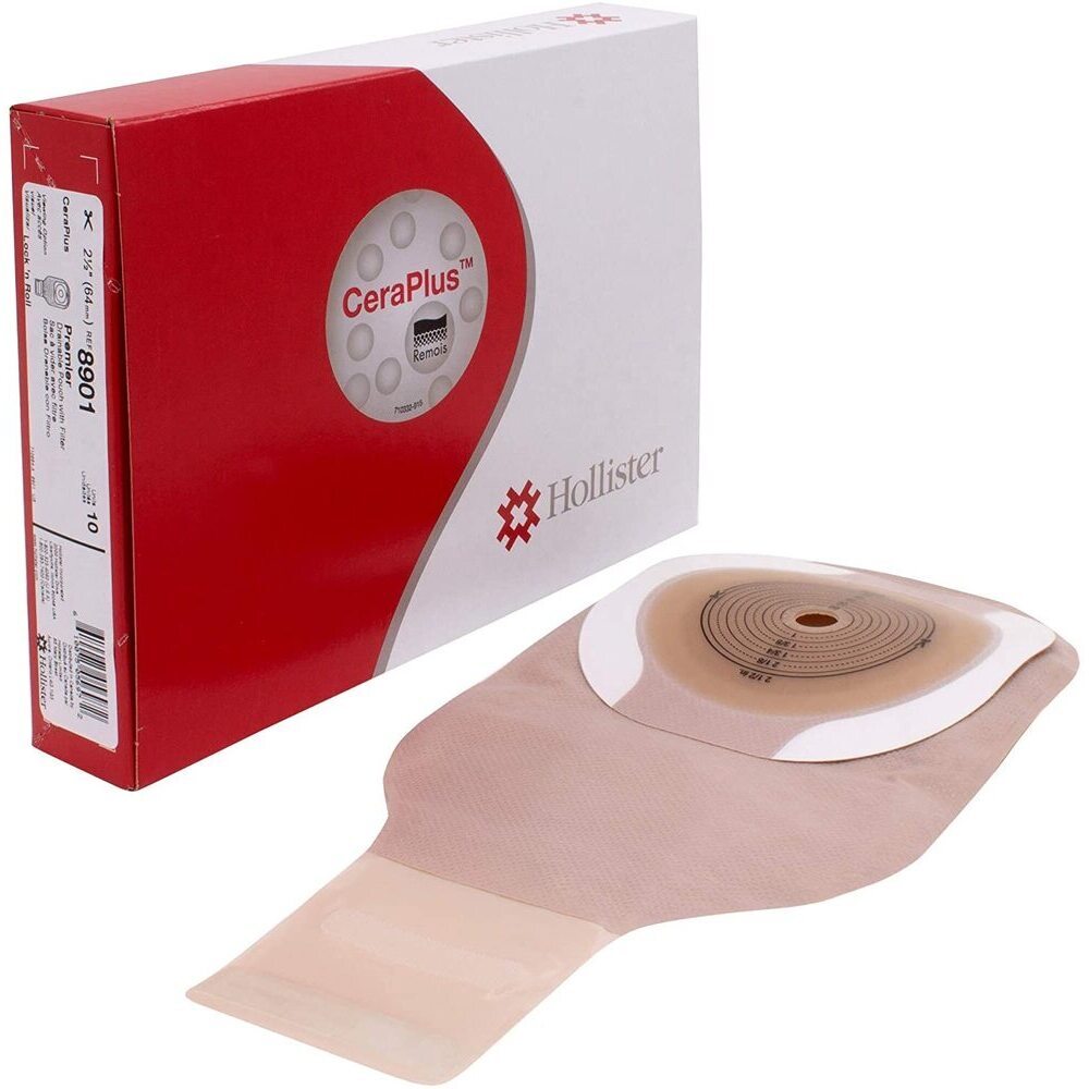 Bolsa de colostomía Hollister CeraPlus 8901, sobre fondo blanco
