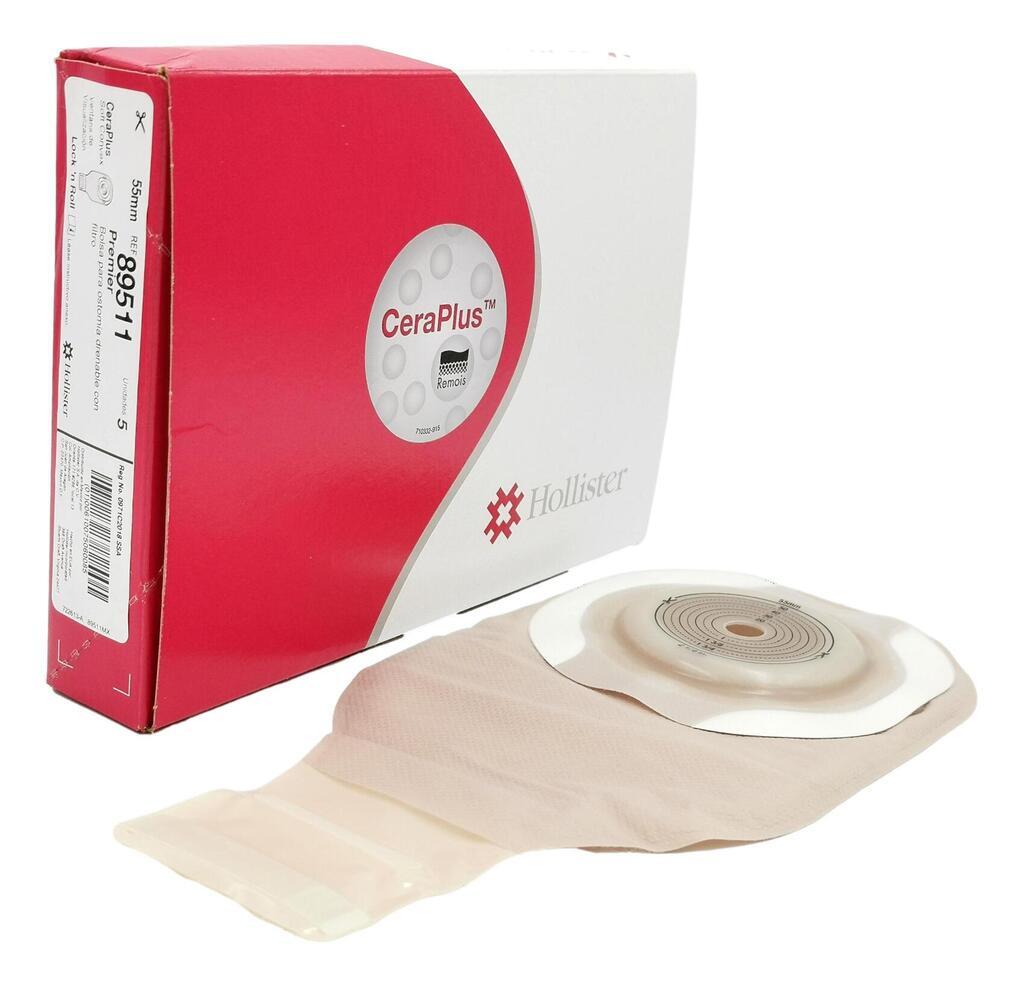 Bolsa de colostomía Hollister CeraPlus Soft Convex 89511, sobre fondo blanco