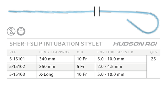 Hudson Sher-I-Slip 5-15101, estilete de intubación 10 Fr x 34 cm