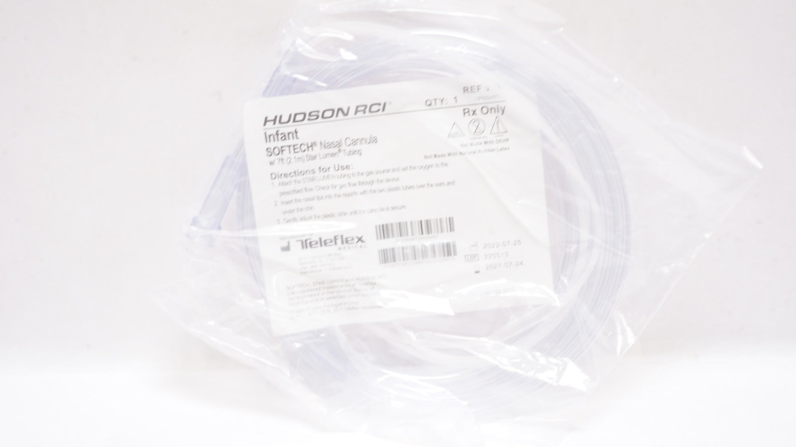 Cánula nasal infantil Hudson RCI HUD1828 Softech con tubería Star Lumen de 7 pies