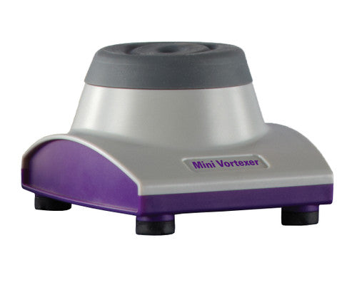 Mini mezclador Vortex Heathrow Scientific HS120567, gris / morado, fotografía oficial; contenido según la ficha