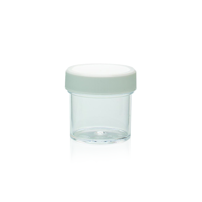 Frasco WHEATON de PS transparente con tapa y sello PE WHE-W209912, 30 mL; fotografía oficial ilustrativa, venta por caja de 72