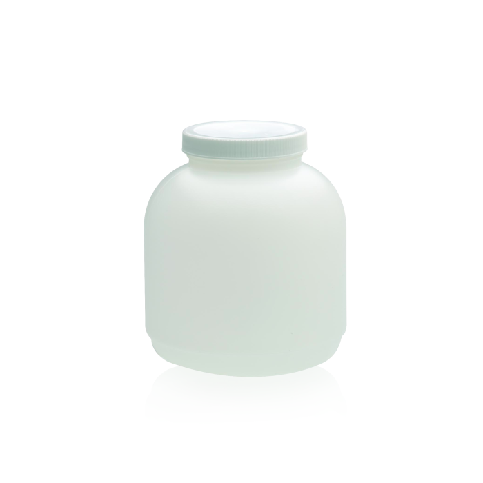 Fotografía oficial ilustrativa de frasco WHEATON de HDPE natural, boca ancha y tapa de PP. Capacidad y cantidad por caja según referencia: WHE-W209677.