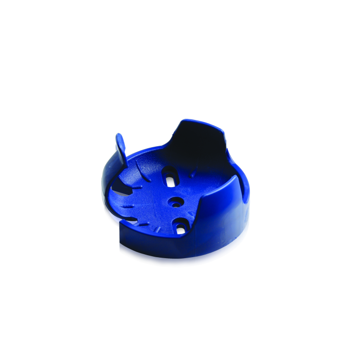 Abrazadera azul WHEATON de polipropileno para matraz de agitación; fotografía oficial ilustrativa de la serie. Capacidad compatible según referencia: WHE-WPSFC0125. Una abrazadera; matraz no incluido.
