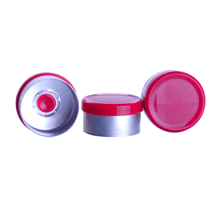 Sello WHEATON COMPLETEPAK Flip estéril de 13 mm, aluminio con botón rojo de PP; referencia WHE-W988009-S.