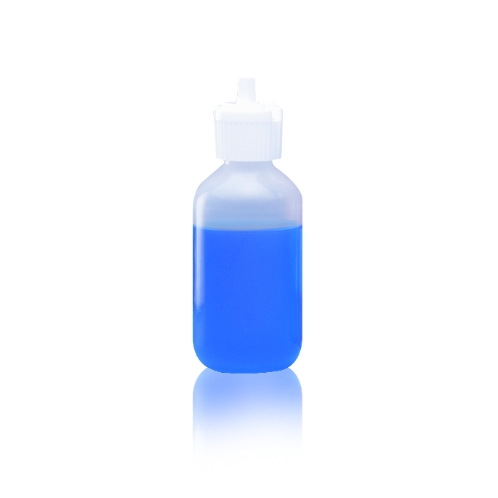 Frasco dispensador WHEATON Spout-Seal de 60 mL, con pico abatible; referencia WHE-211194. Líquido de la fotografía ilustrativo, no incluido.