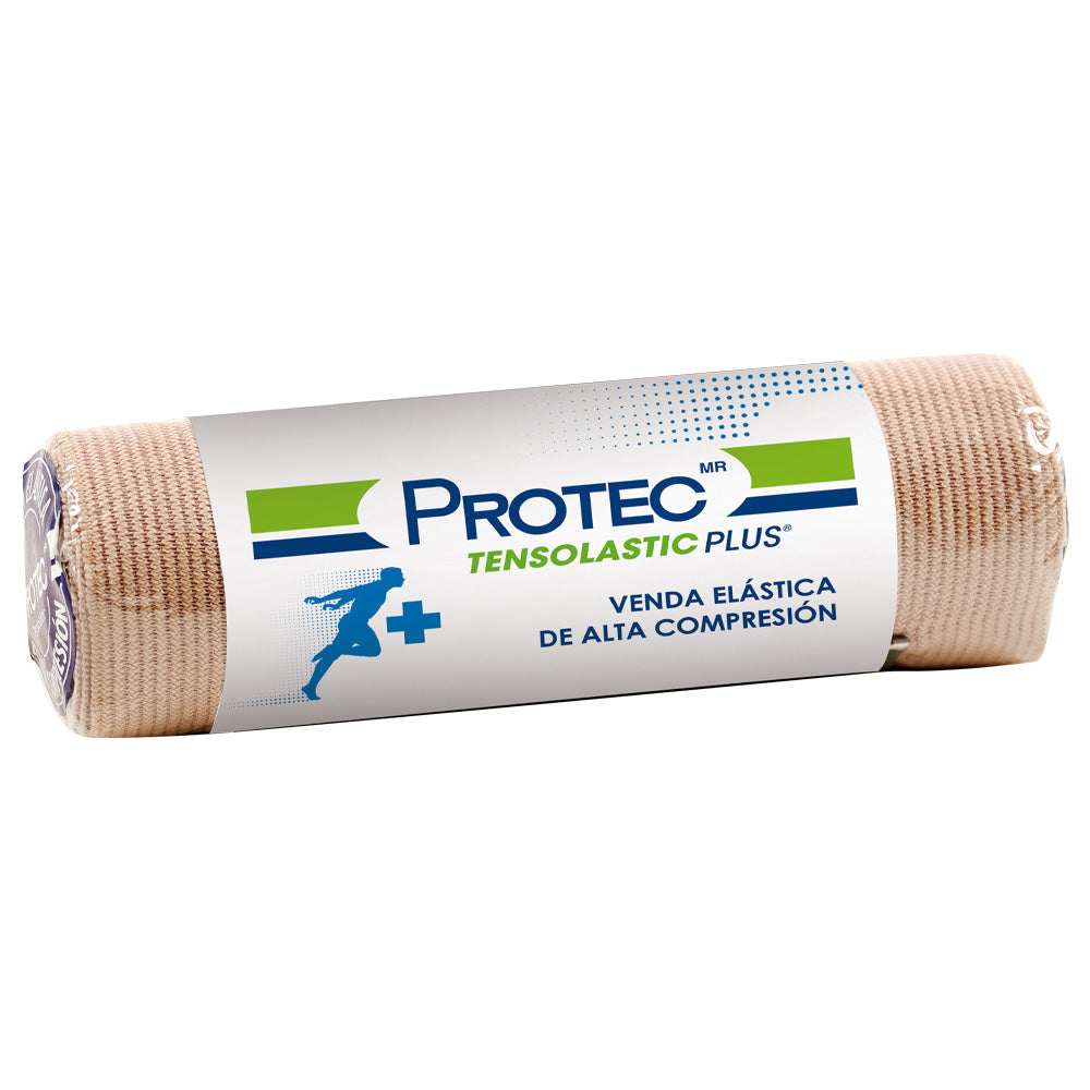 Venda elástica de alta compresión Tensolastic Protec, color piel. Fotografía oficial de la línea; medida por referencia. DG0908040, DG0909020, DG0910000, DG0911080