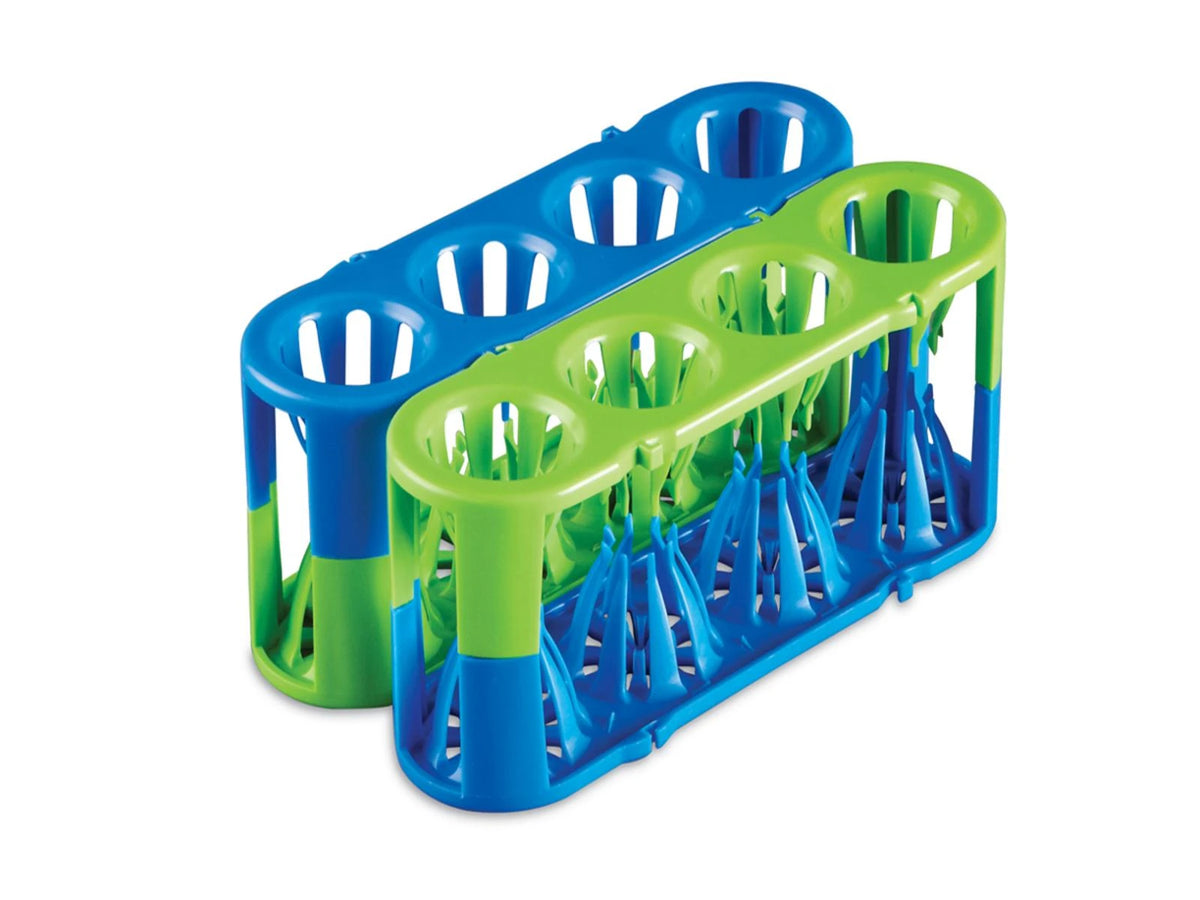 Dos gradillas adaptables Adapt-A-Rack Heathrow Scientific HS120184, color azul/verde, cuatro posiciones por gradilla