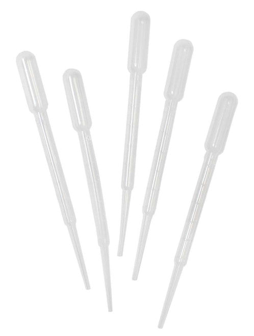 Fotografía ilustrativa de la familia de pipetas de transferencia Heathrow Scientific, sin empaque; presentación estériles 20 por bolsa