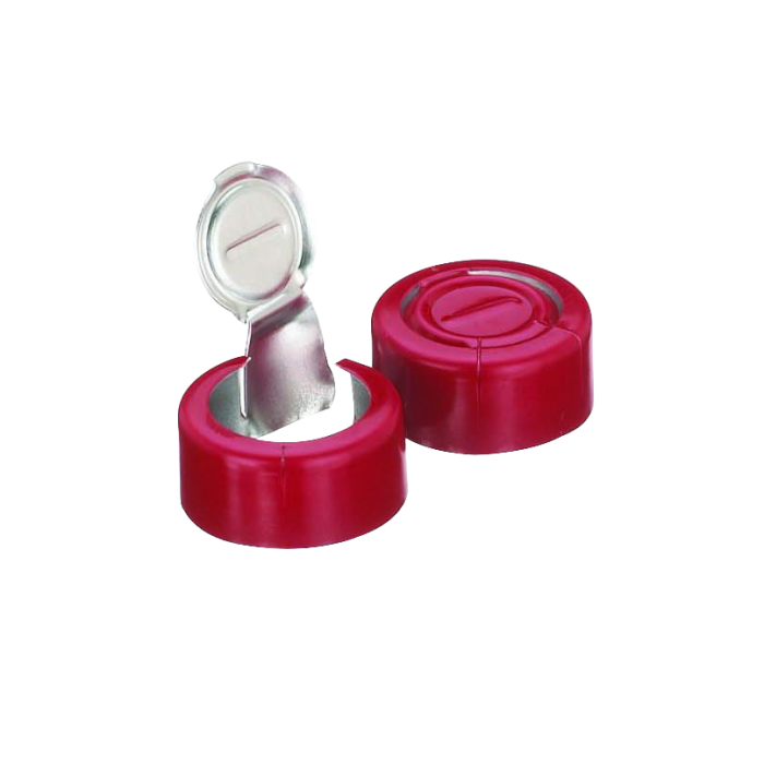 Sello WHEATON de aluminio, remoción completa, sin liner, color rojo. Fotografía oficial ilustrativa de la serie. Medida de venta por referencia: WHE-224192-06. Caja con 1000 sellos.