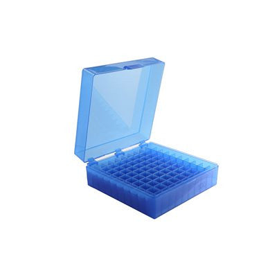 Caja para microtubos Heathrow Scientific HS120201, 100 posiciones, azul, fotografía oficial; tubos ilustrativos no incluidos