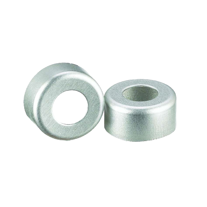 Sellos WHEATON de aluminio Open Top sin liner, color natural. Fotografía oficial ilustrativa de la serie. Medida según referencia: WHE-224176-01. Venta por caja con 1000 sellos.