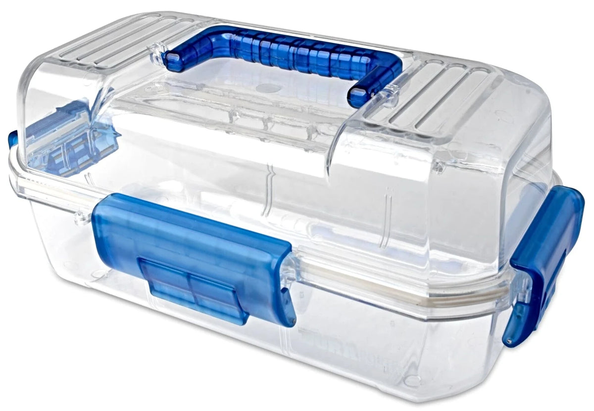 Contenedor Heathrow Scientific DuraPorter HS120052, transparente/azul, vista sin muestras ni empaque
