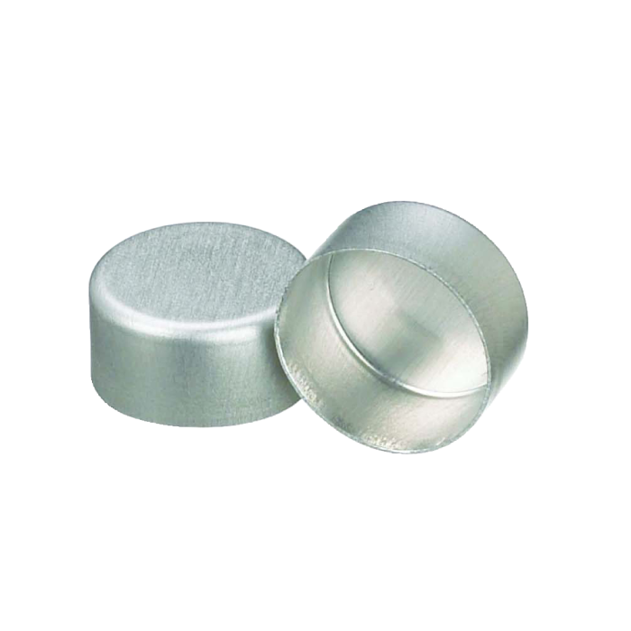 Sello WHEATON de aluminio, tapa sólida, sin liner, color natural. Fotografía oficial ilustrativa de la serie. Medida de venta por referencia: WHE-224189. Caja con 1000 sellos.