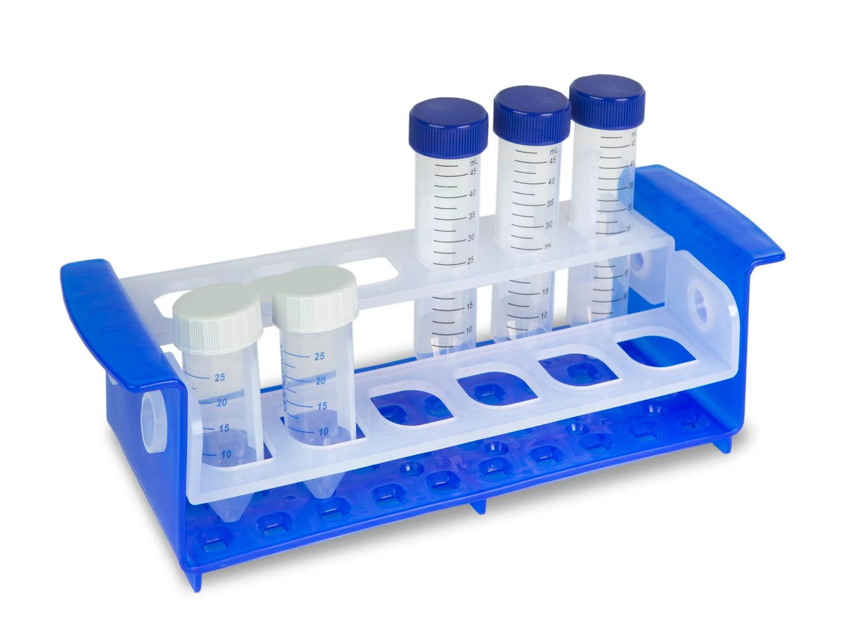 Gradilla OneRack Multi Heathrow Scientific HS120817 azul/natural con insertos intercambiables; tubos ilustrativos no incluidos