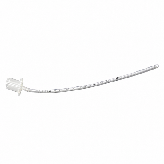 Tubo endotraqueal Inhalo-Tech sin globo, PVC tipo Murphy con conector de 15 mm, sobre fondo blanco