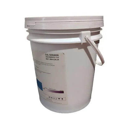 Cubeta Inhalo-Tech INH-CAL16 de cal sodada absorbente de CO2 con indicador blanco a morado, 16 kg, sobre fondo blanco
