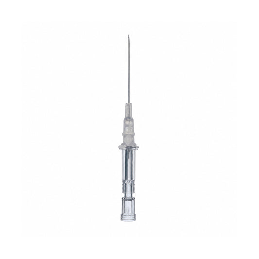 B. Braun Introcan Certo 4251350 catéter periférico 16G x 2 pulgadas gris sobre fondo blanco