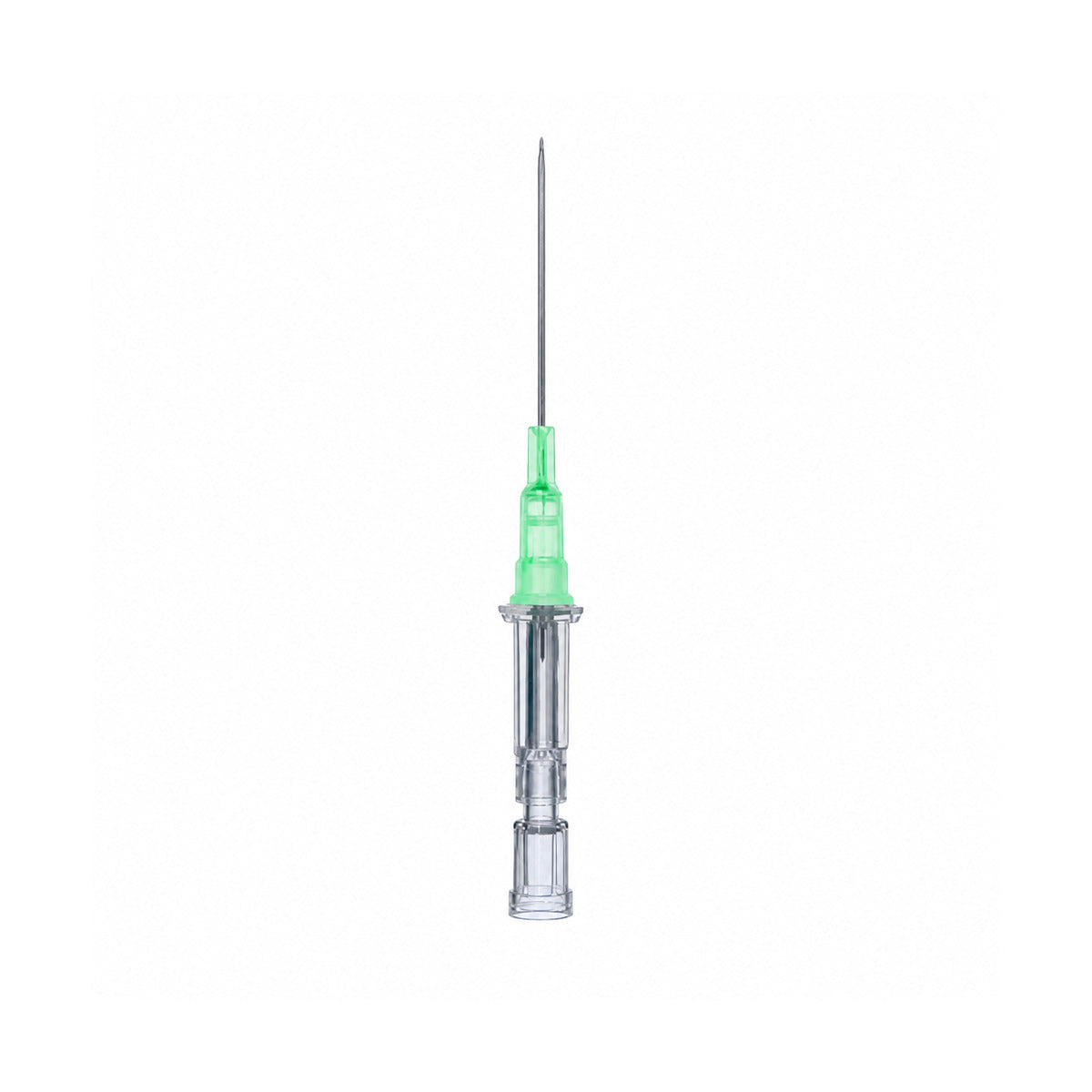 B. Braun Introcan Certo 4251342 catéter periférico 18G x 1 1/4 pulgadas verde sobre fondo blanco