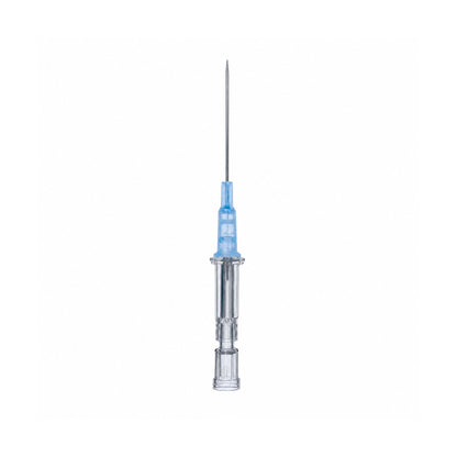 B. Braun Introcan Certo 4251318 catéter periférico 22G x 1 pulgada azul sobre fondo blanco