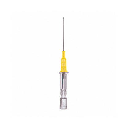 B. Braun Introcan Certo 4251300 catéter periférico 24G x 3/4 pulgadas amarilla sobre fondo blanco