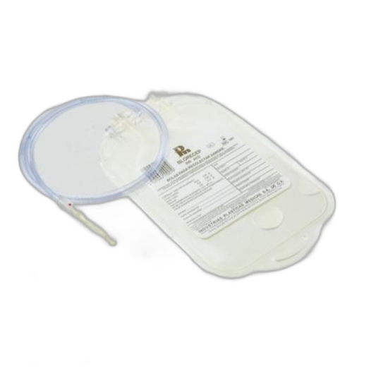 Bolsa Blorecep IPM ACD para recolectar sangre total, con tubo y aguja, sobre fondo blanco