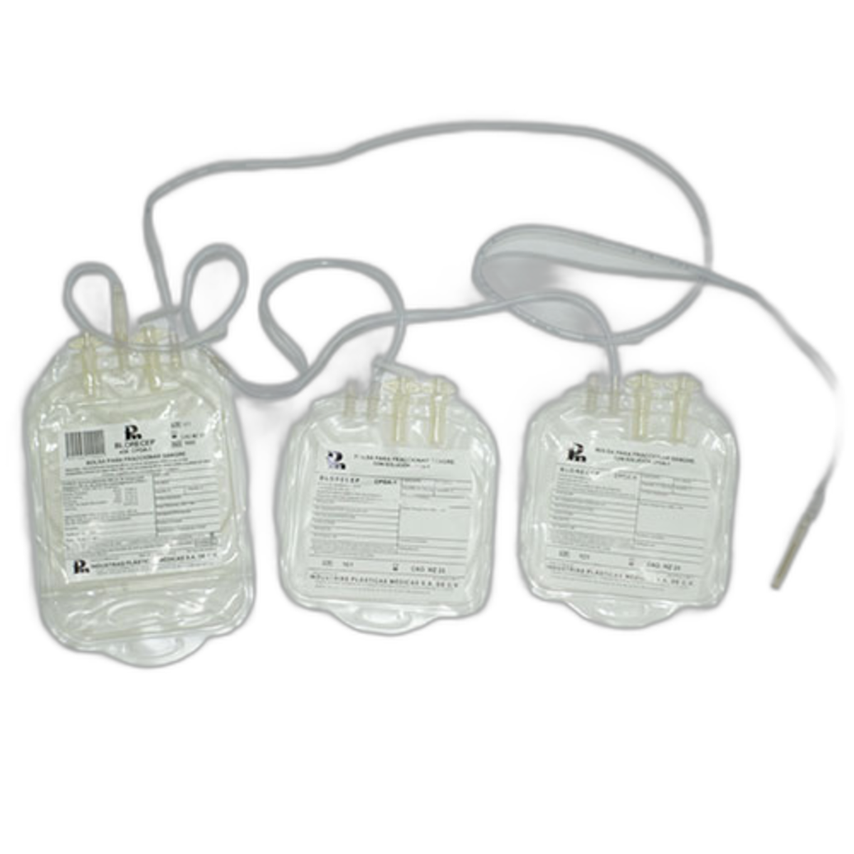 Bolsa triple IPM 1022 para fraccionar sangre con CPDA-1, sobre fondo blanco