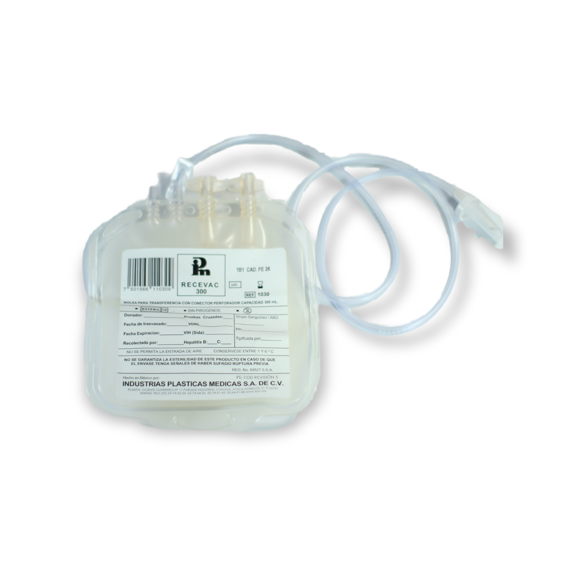 Bolsa transfer IPM Recevac 300 para transferencia de sangre, referencia 1030