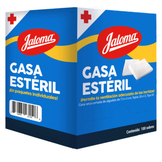 Jaloma 123170 gasa estéril de 7.5 × 5 cm, tejido 20 × 12, caja con 100 sobres