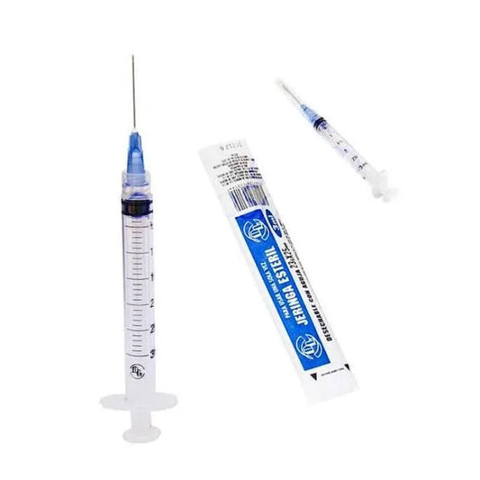 Jeringa hipodérmica desechable Dentilab de 3 ml con aguja 23 G x 25 mm