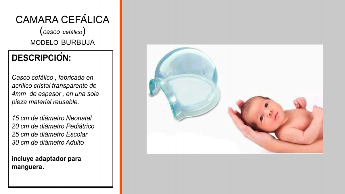 Catálogo Jetza: casco cefálico modelo burbuja, familia de diámetros15 a30cm; ficha de15cm
