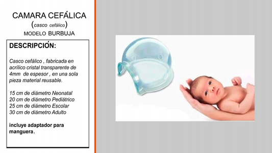Catálogo Jetza: casco cefálico modelo burbuja, familia de diámetros15 a30cm; ficha de20cm