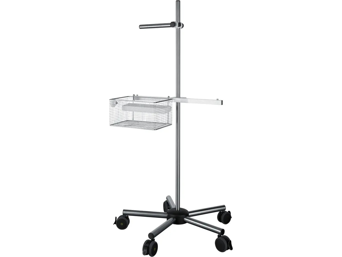 Soporte rodante KARL STORZ 8404YA con cesta, barra para monitor y cinco ruedas