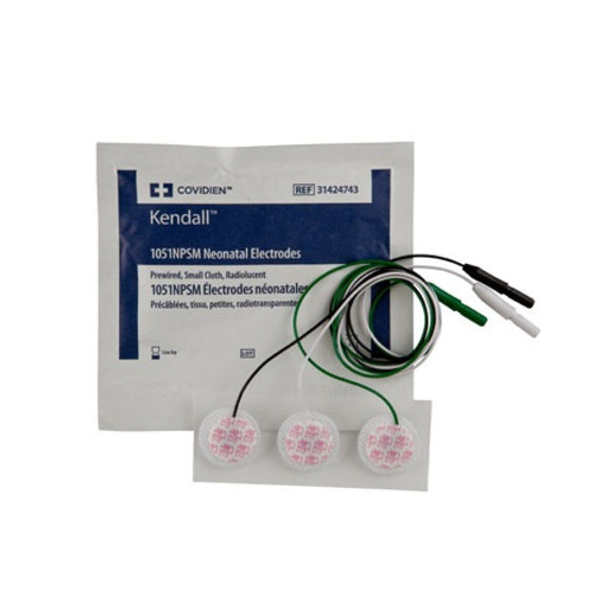 Kendall Kittycat 1051NPSM electrodos neonatales sobre fondo blanco